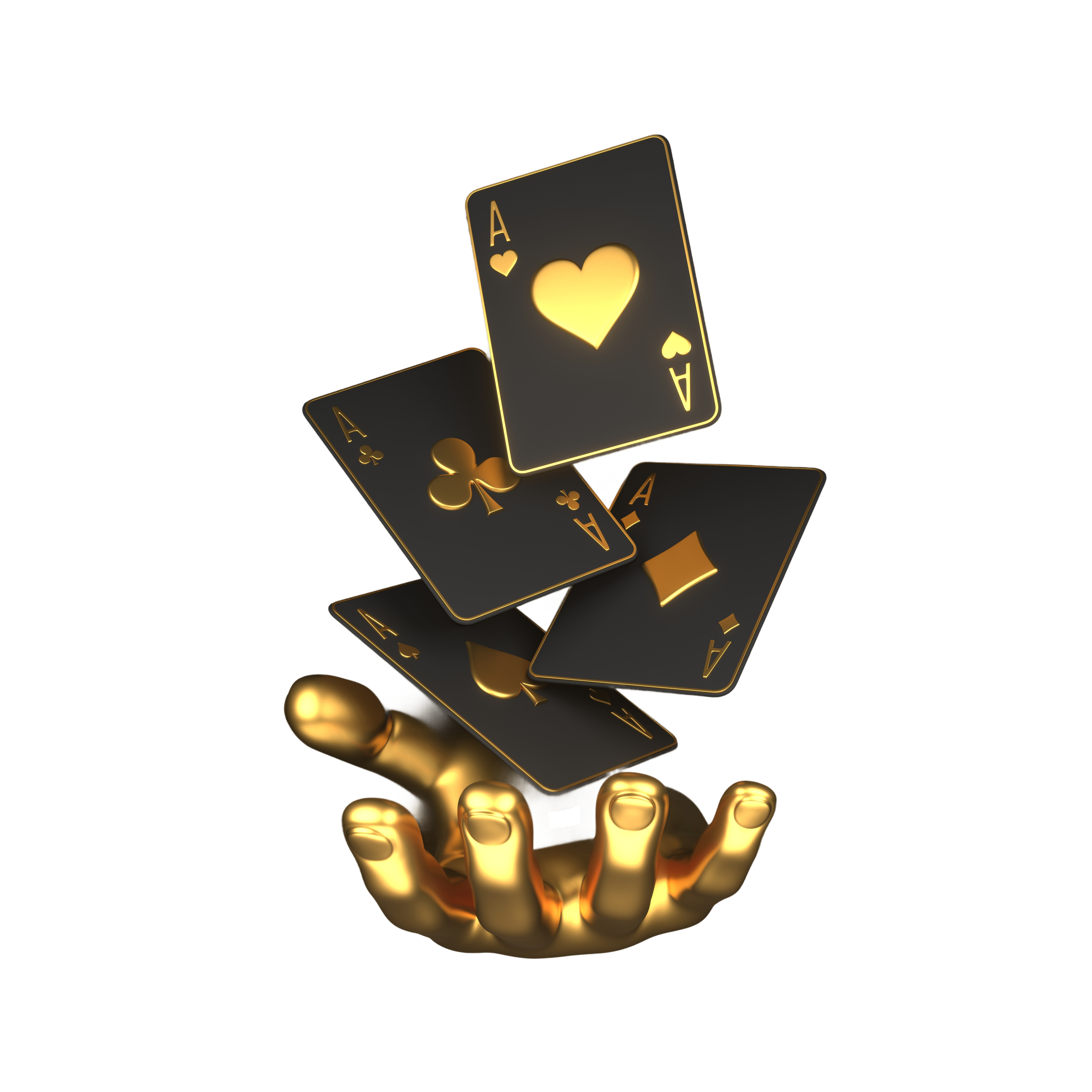 Gold hand with 4 black and gold Ace cards floating above
